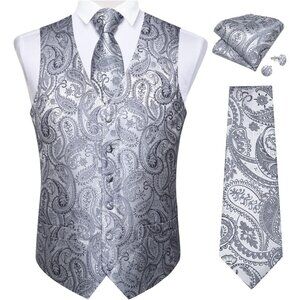 Mens Vest and Tie Set -  B Silver